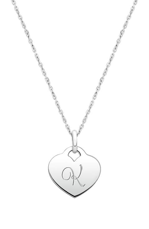 Sterling Silver Baby Heart & Engraved Initial 12-14" Necklace