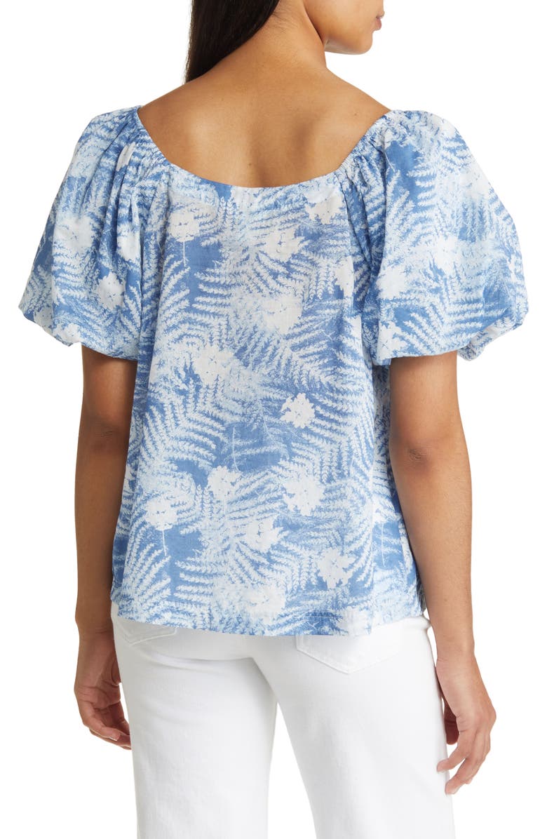 Caslon<sup>®</sup> Print Puff Sleeve Organic Cotton Top, Alternate, color, Blue Moonlight Floral Ferns