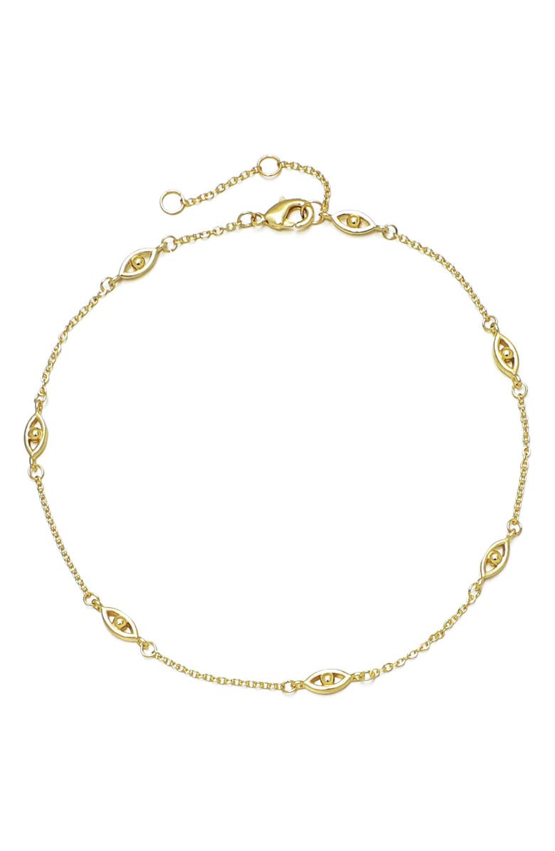 Adornia Evil Eye Station Anklet, Main, color, Gold