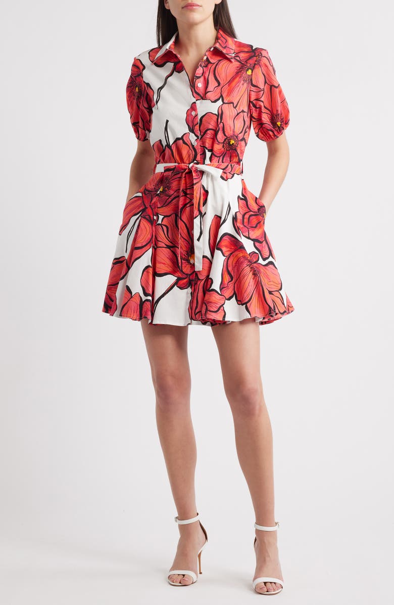 Milly Juni Windflower Stretch Cotton Poplin Mini Shirtdress, Alternate, color, Coral Multi