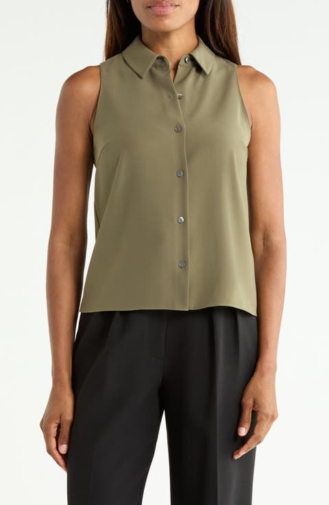 Sleeveless Shirt with Spread Collar