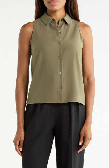Sleeveless Shirt with Spread Collar