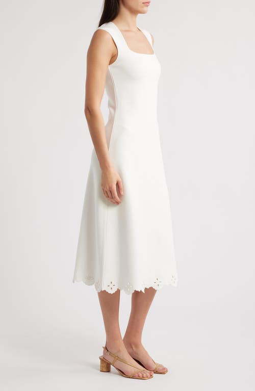 Zoe And Claire Eyelet Trim Sleeveless Knit Midi Dress In White
