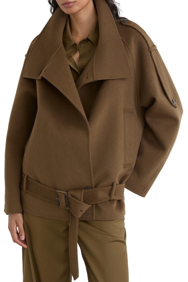Lea Belted Wool Blend Coat, Alternate, color, KHAKI GREEN