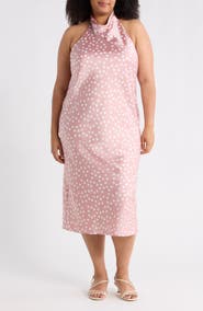 Renee C Polka Dot Halter Neck Satin Midi Dress