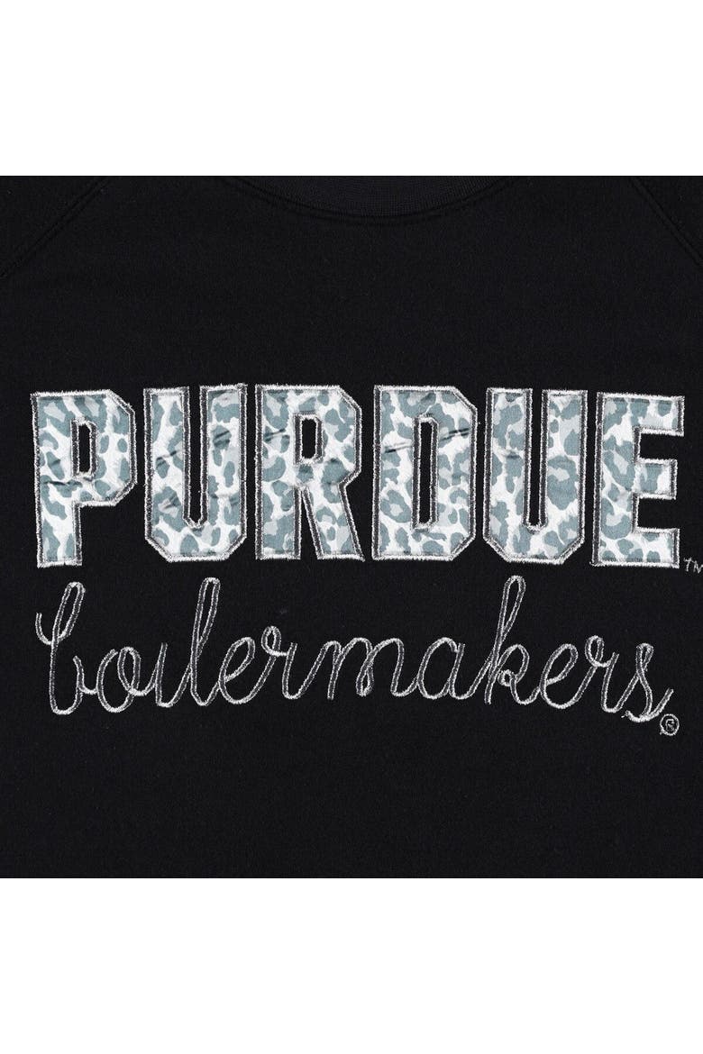 Women's Pressbox Black Purdue Boilermakers Steamboat Animal Print Raglan Pullover Sweatshirt, Alternate, color, Black