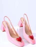 Unique Vintage Heart Leatherette Slingback Heels