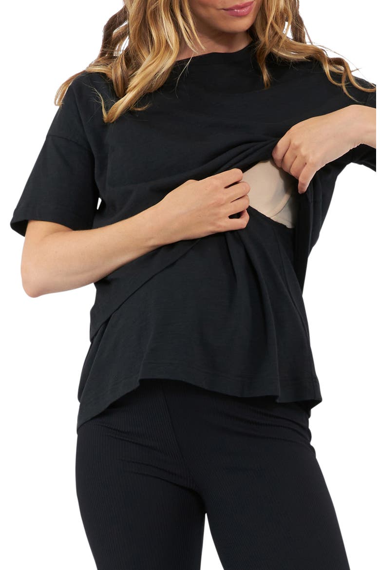 Claud Cotton Blend Maternity/Nursing T-Shirt, Alternate, color, BLACK