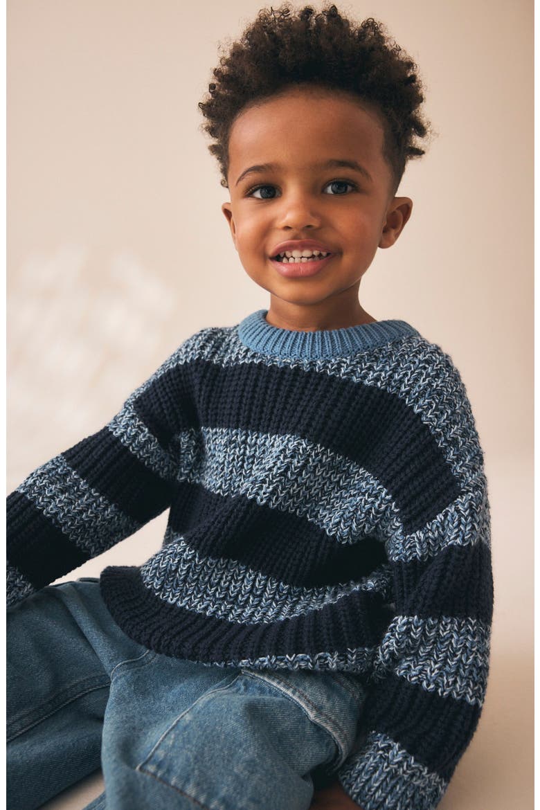 Kids' Stripe Cotton Blend Sweater, Alternate, color, BLUE