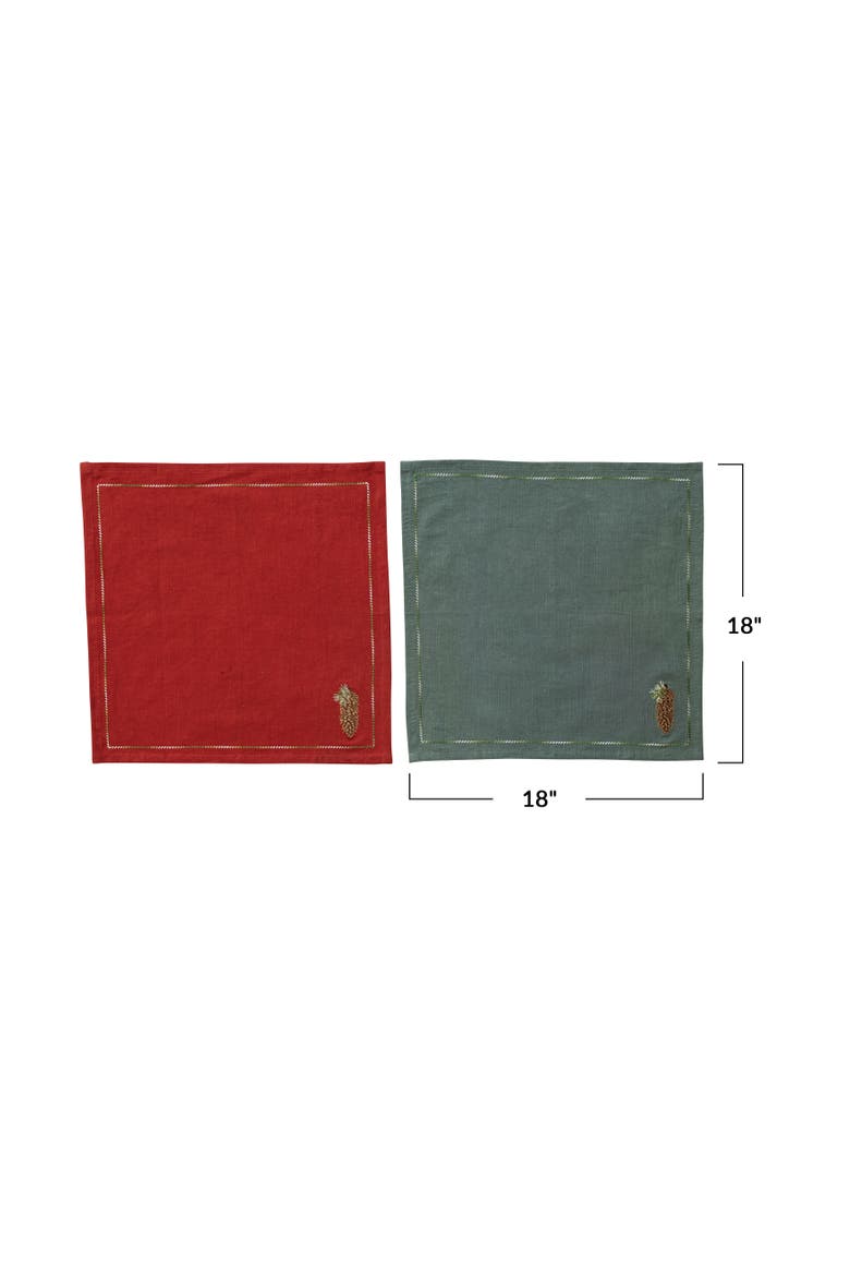 Embroidered Safari Animal Cotton Napkins, Set, Alternate, color, Red and Green