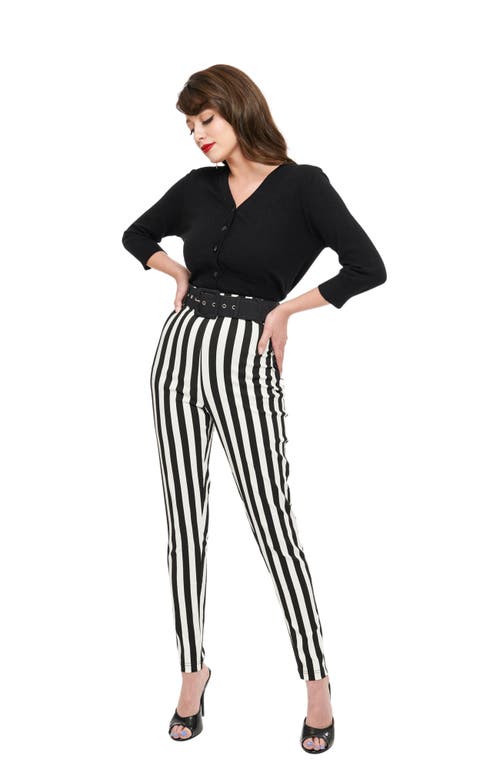 Shop Unique Vintage Belted Rizzo Cigarette Pants In Black White Stripes
