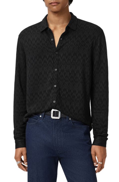 Redmond Herringbone Jacquard Knit Button-Up Shirt