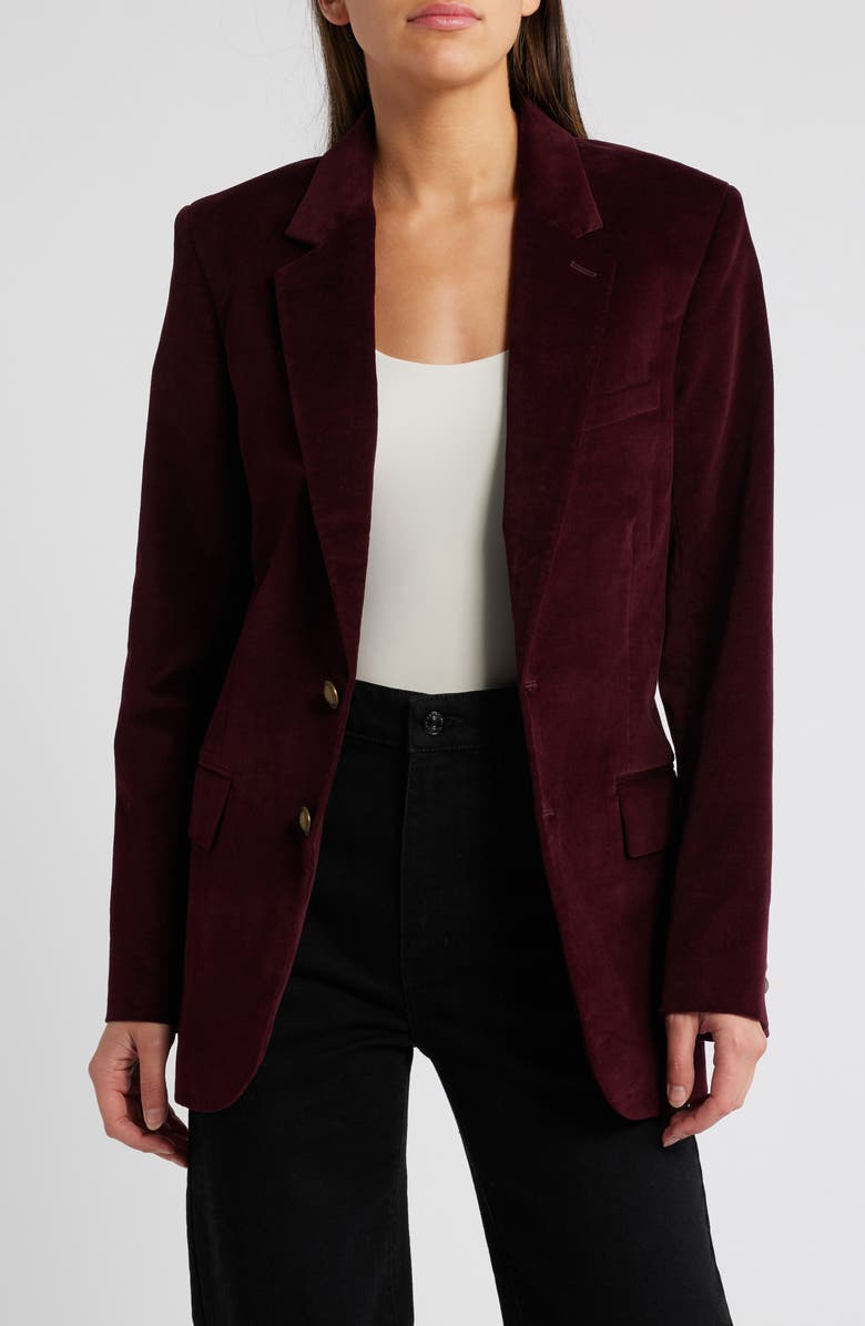 FRAME Everyday Stretch Cotton Velveteen Blazer, Main, color, Wine