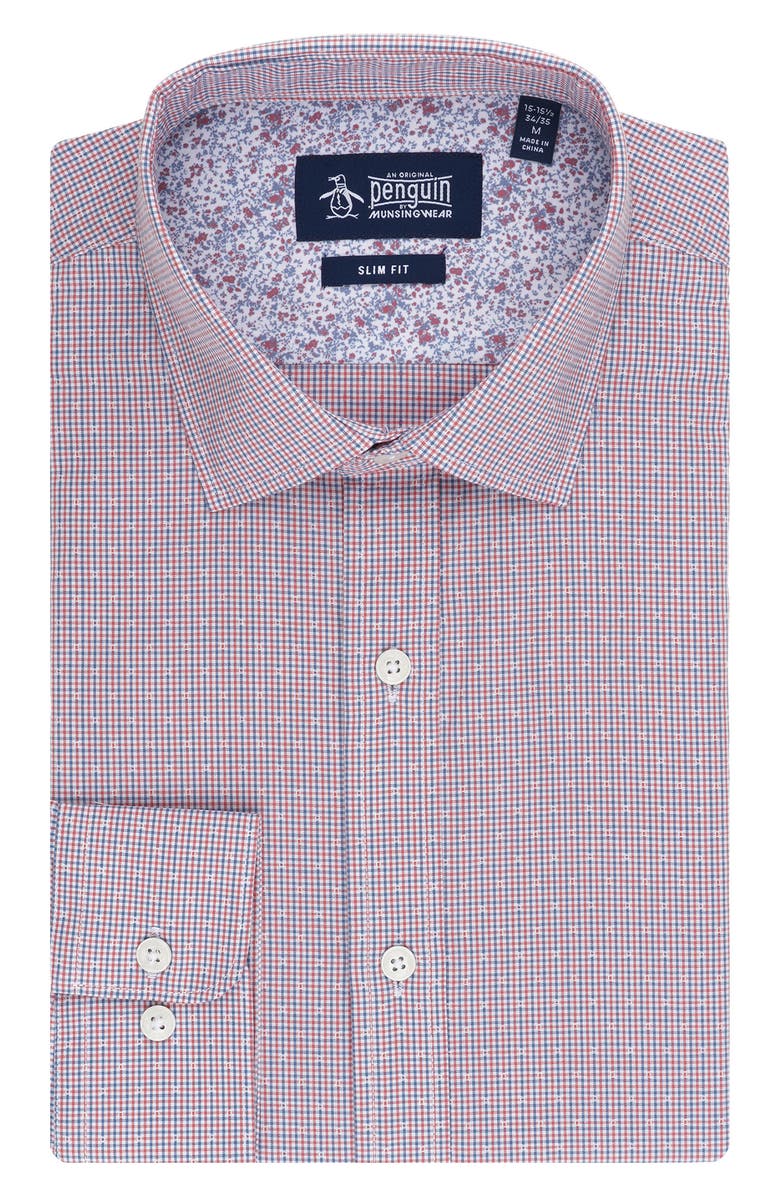 Original Penguin Slim Fit Dobby Check Floral Button-Up Shirt, Main, color, Nantucket