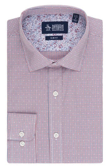 Original Penguin Slim Fit Dobby Check Floral Button-up Shirt In Nantucket