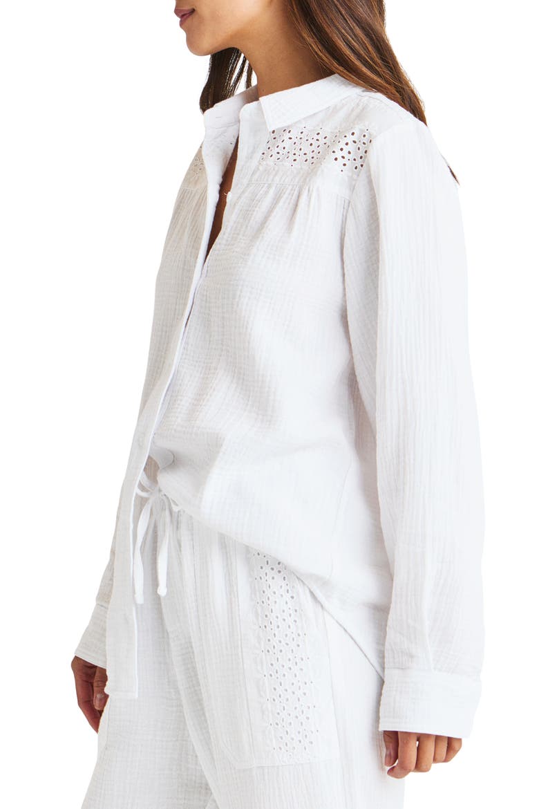 Kit Eyelet & Gauze Button-Up Shirt, Alternate, color, WHITE