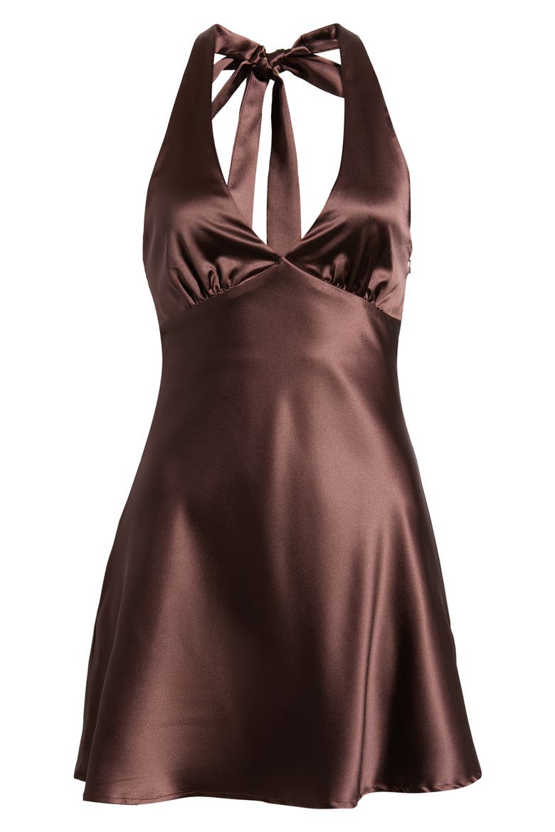 Pelagia Satin Halter Minidress, Alternate, color, BROWN