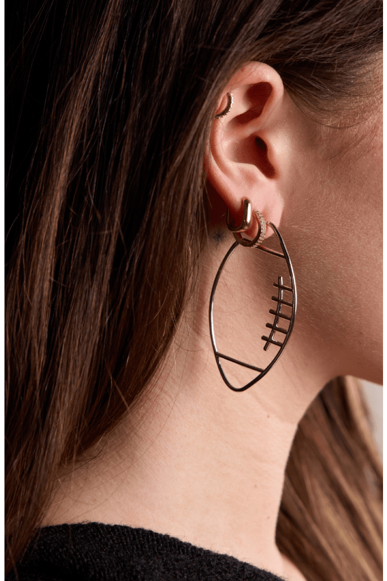 Football Hoop Earrings, Alternate, color, Silver