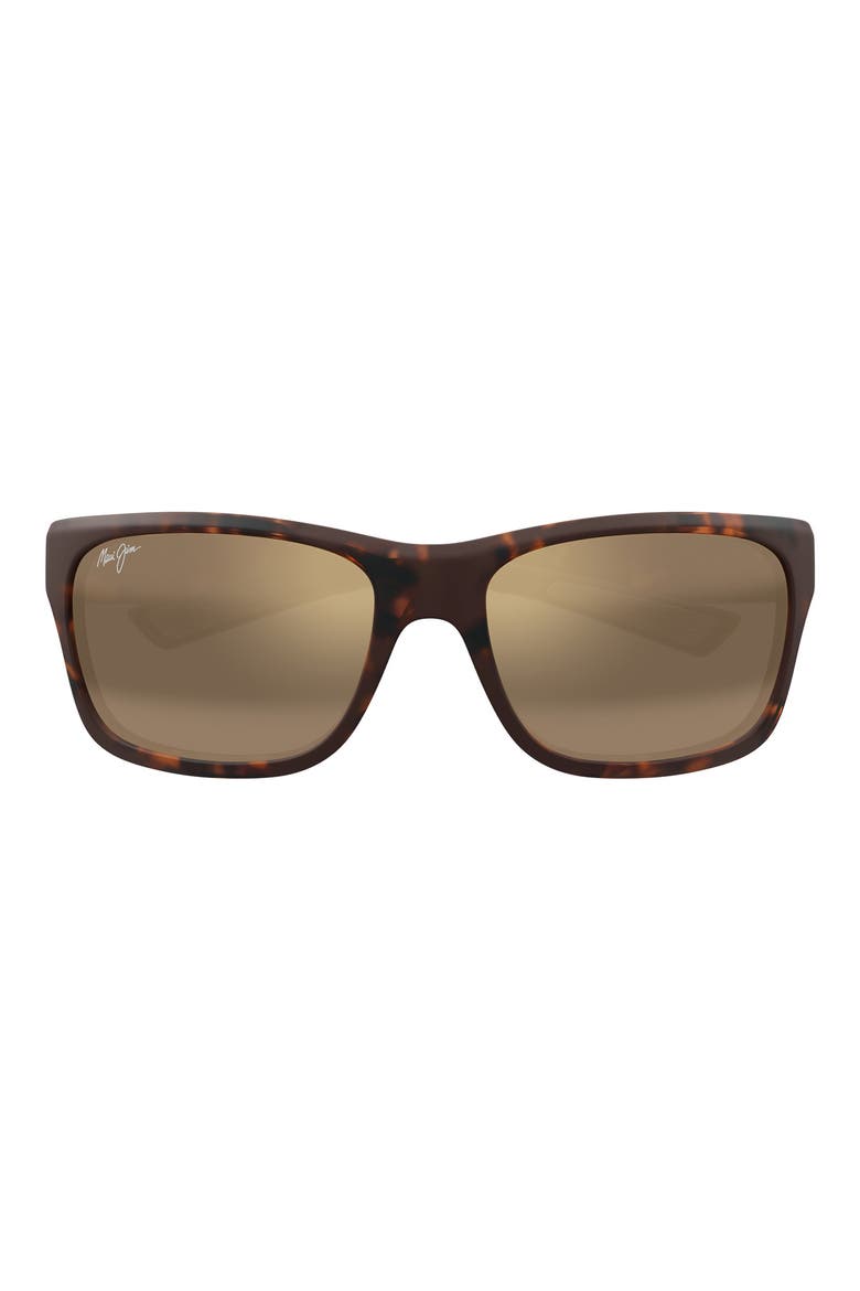 'Ano Nui 63mm Oversize PolarizedPlus2® Rectangular Wrap Sunglasses, Main, color, MATTE DARK HAVANA/ HCL BRONZE