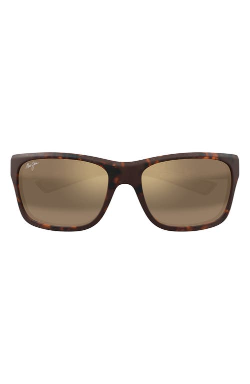 Maui Jim 'Ano Nui 63mm Oversize PolarizedPlus2® Rectangular Wrap Sunglasses in Matte Dark Havana/Hcl Bronze  product