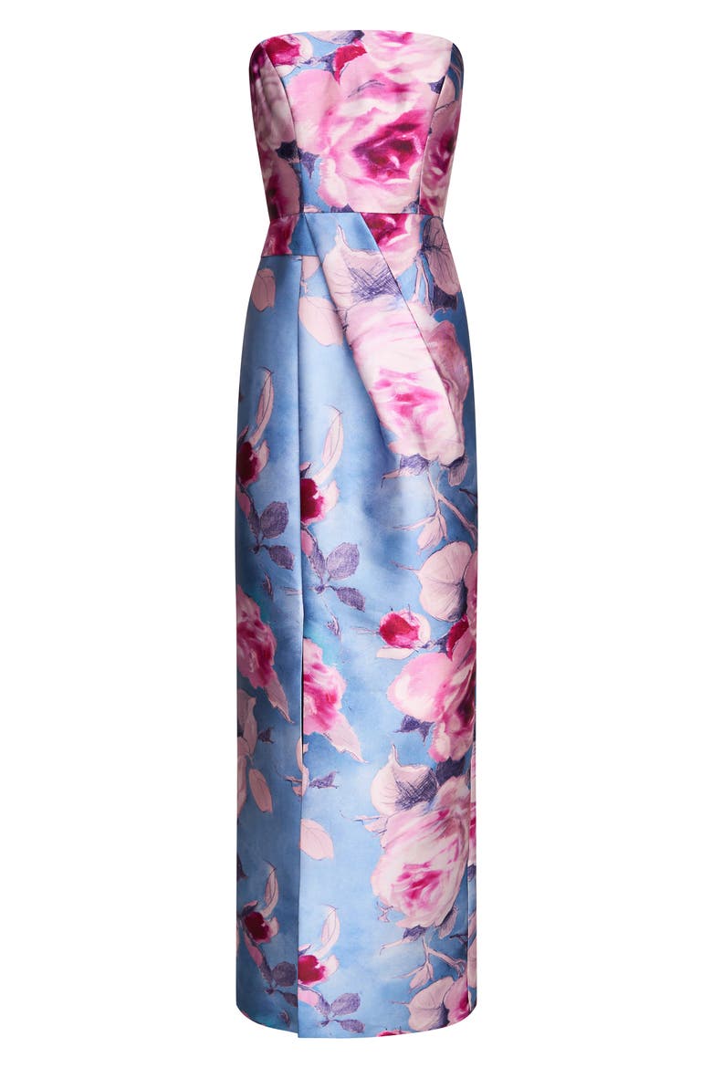 Lucienne Floral Strapless Column Gown, Alternate, color, PEARL BLUE MULTI