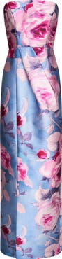 Kay Unger Lucienne Floral Strapless Column Gown