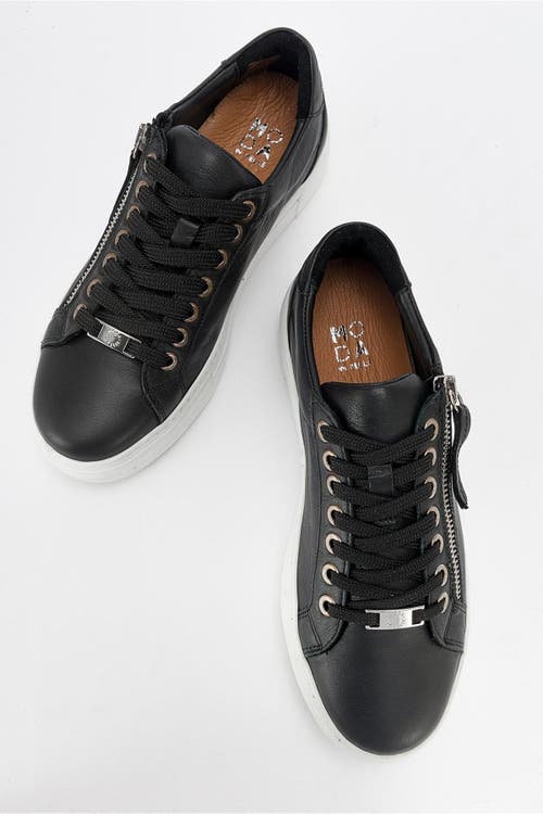 Forever & Always Shoes Beryl Leather Zip Sneaker In Black Leather