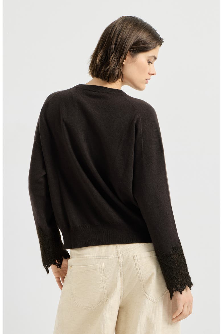 Cashmere sweater with wispy lace cuffs, Alternate, color, Coffee
