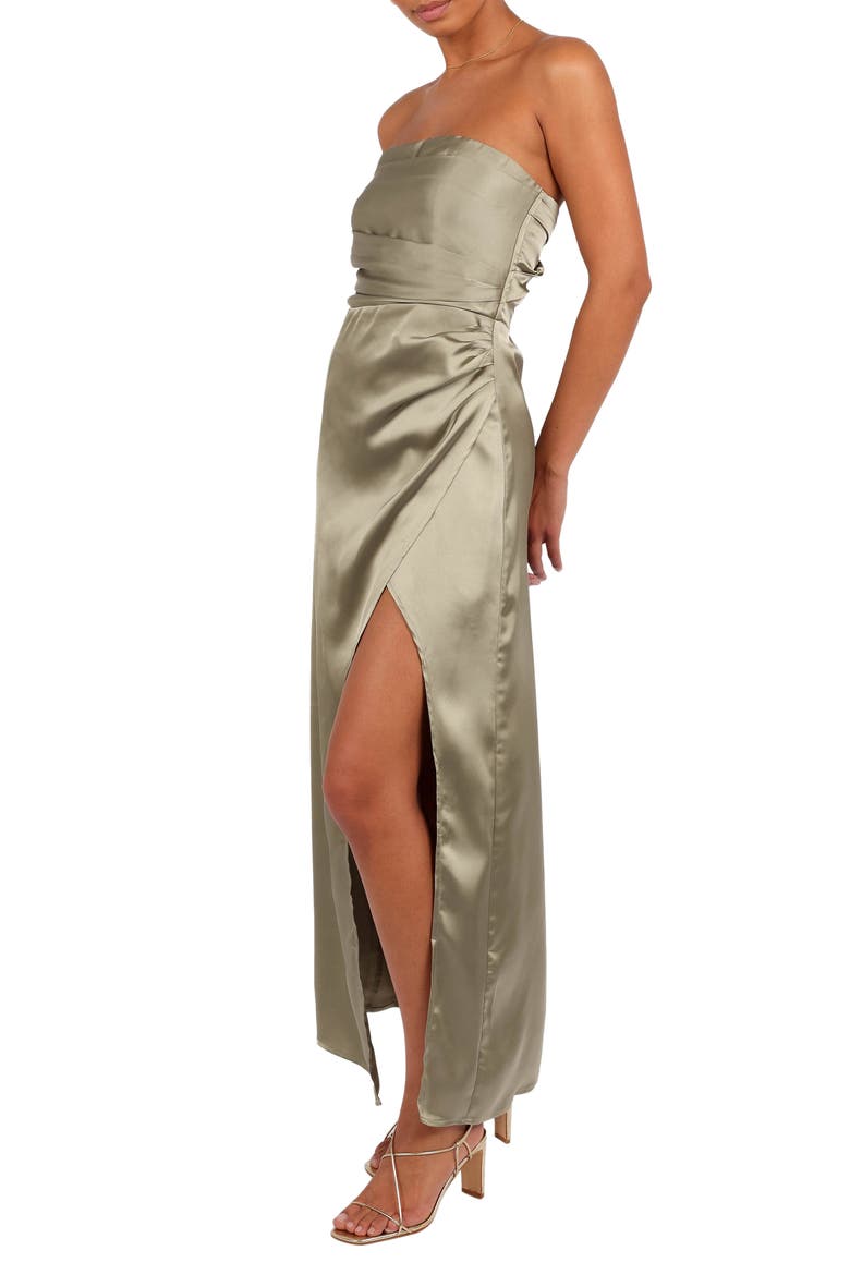 Kara Strapless Stretch Satin Gown, Alternate, color, OLIVE