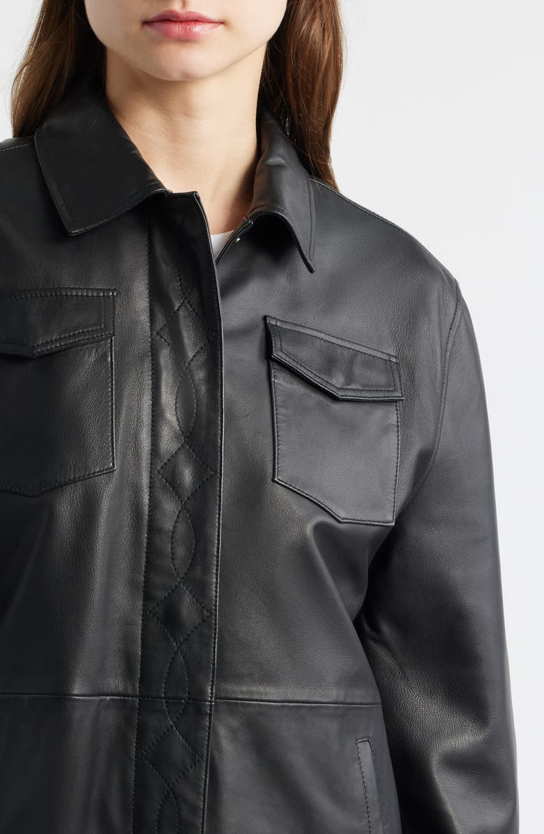 Frye Leather Shirt Jacket, Alternate, color, Black