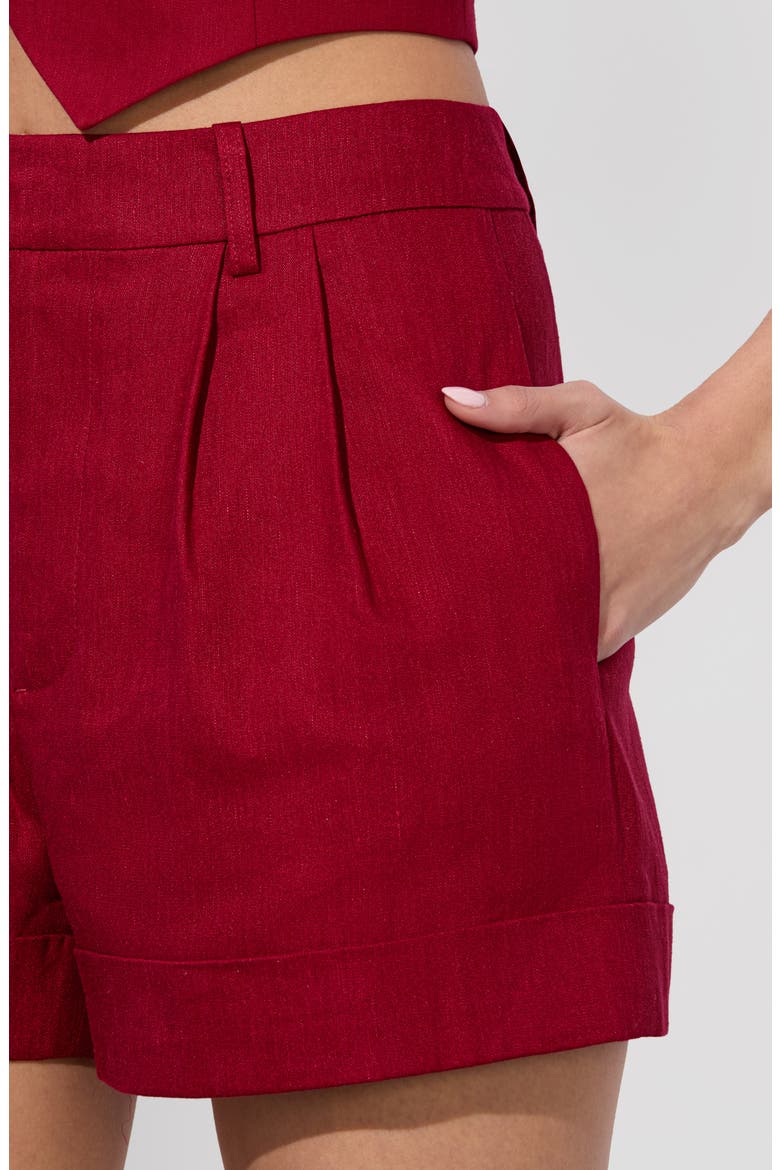 Conry Cuff Linen Blend Shorts, Alternate, color, DARK CHERRY