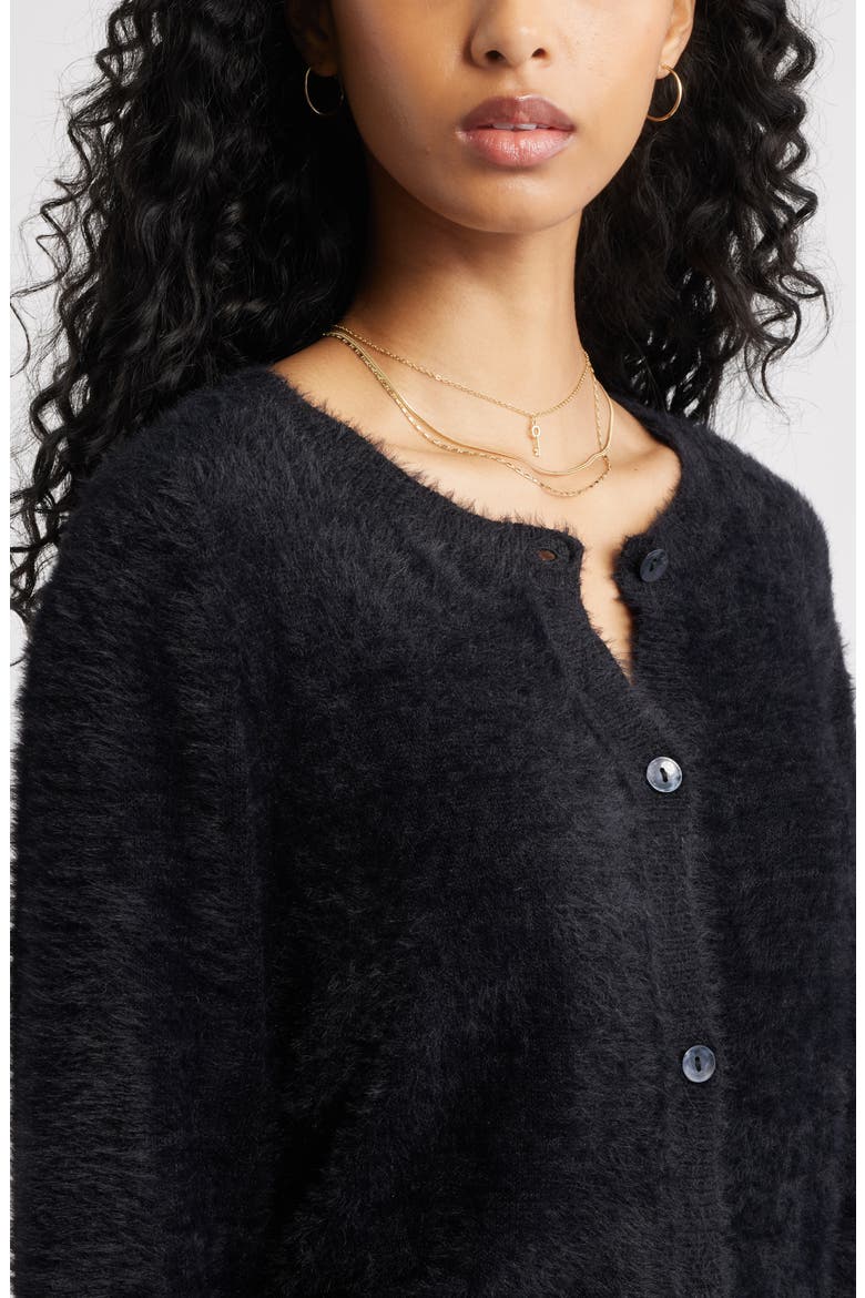 Fuzzy Scoop Neck Cardigan, Alternate, color, BLACK