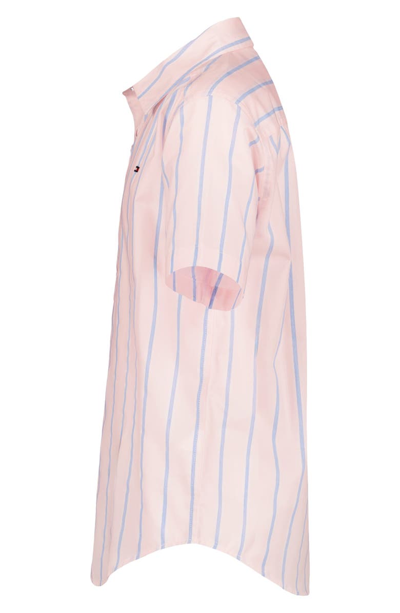 Tommy Hilfiger Kids' Candy Stripe Short Sleeve Button-Up Shirt, Alternate, color, Icy Pink