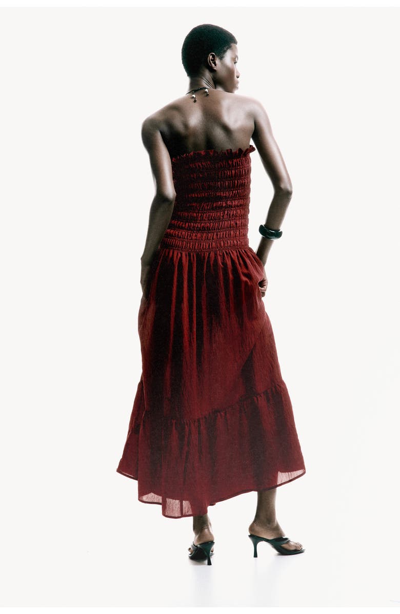 H&M Smocked Bandeau Dress, Alternate, color, Dark Red