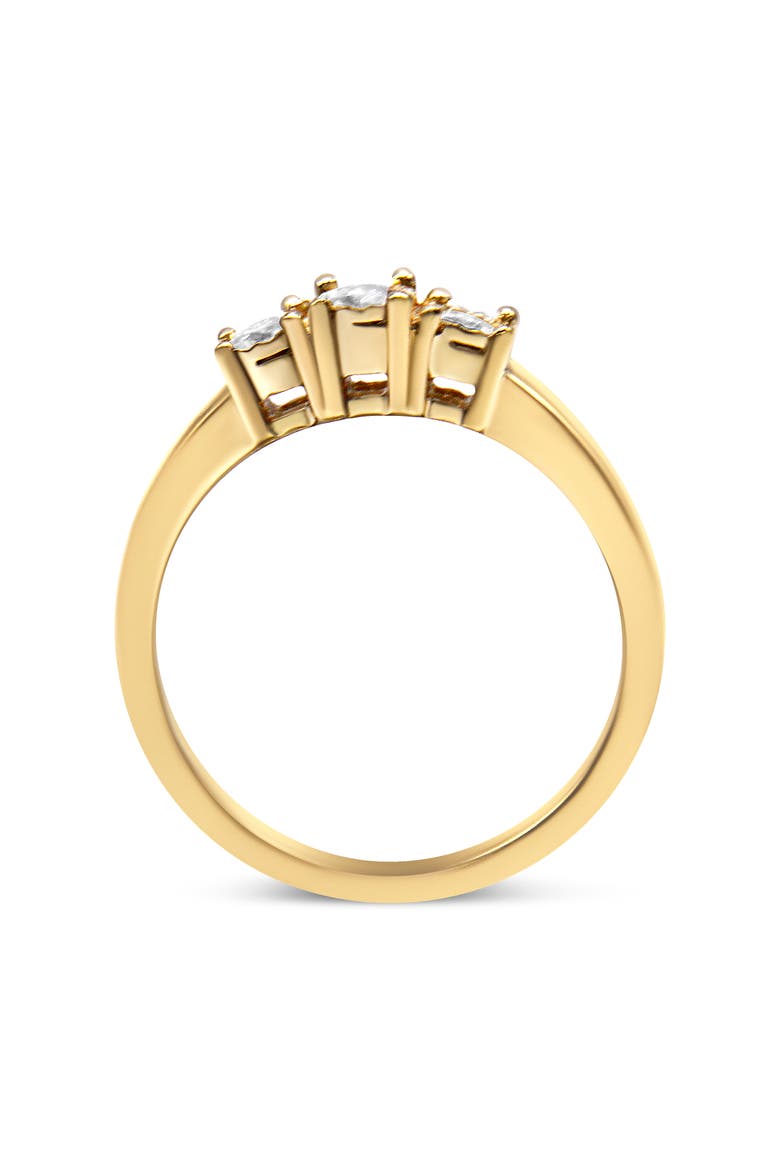 14K Yellow Gold Plated Silver 1/4 Cttw Diamond 3 Stone Illusion Plate Ring, Alternate, color, Yellow Gold over Silver