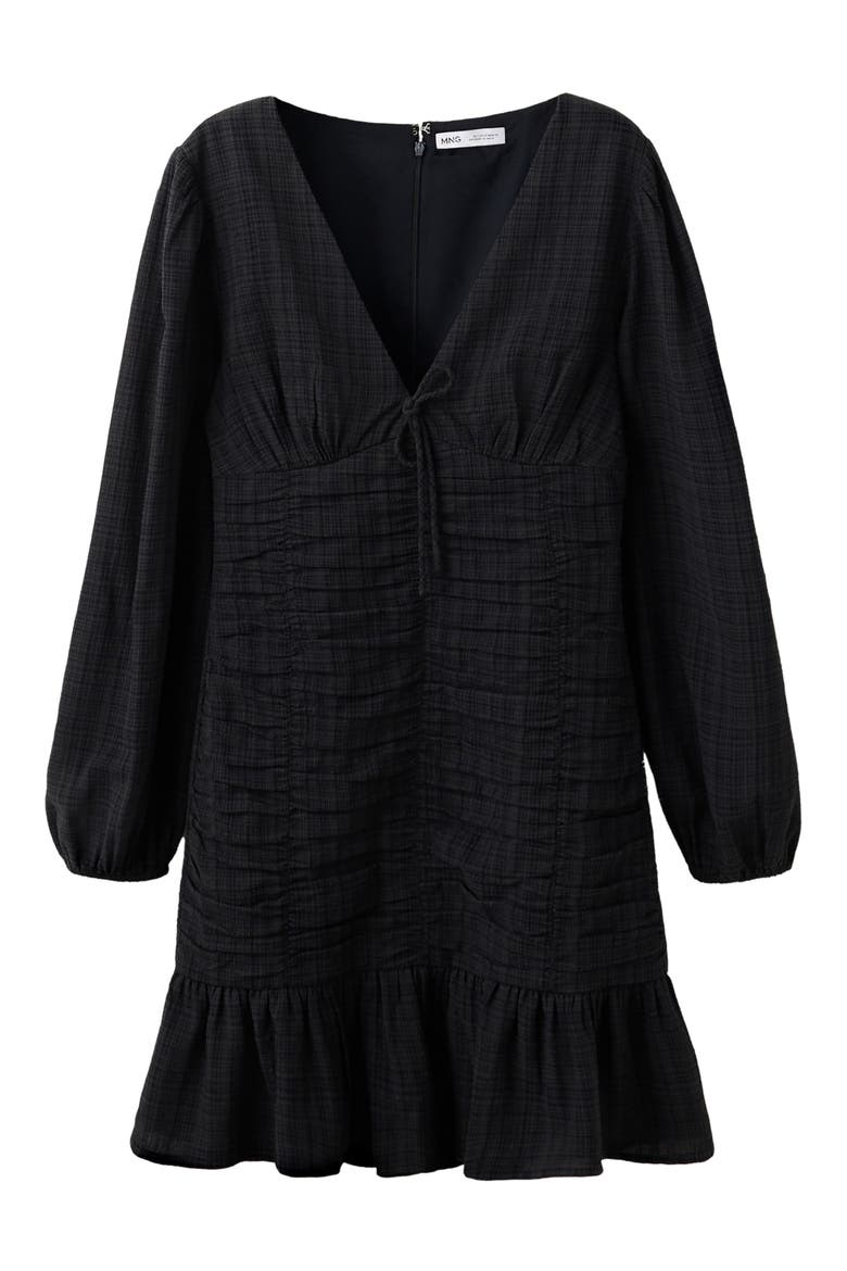 Textured V-Neck Minidress, Main, color, BLACK