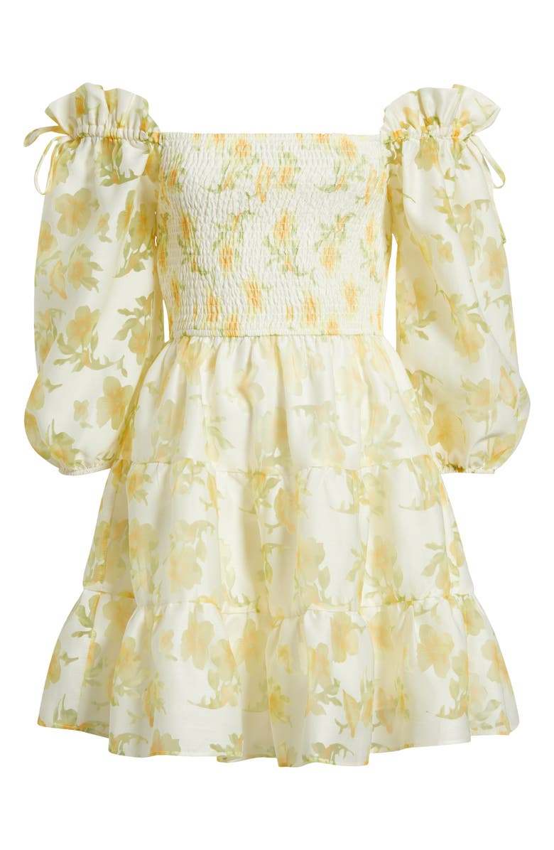 LAYERED WITH LOVE Floral Puff Sleeve Tiered Mini Sundress, Alternate, color, Yellow Fade