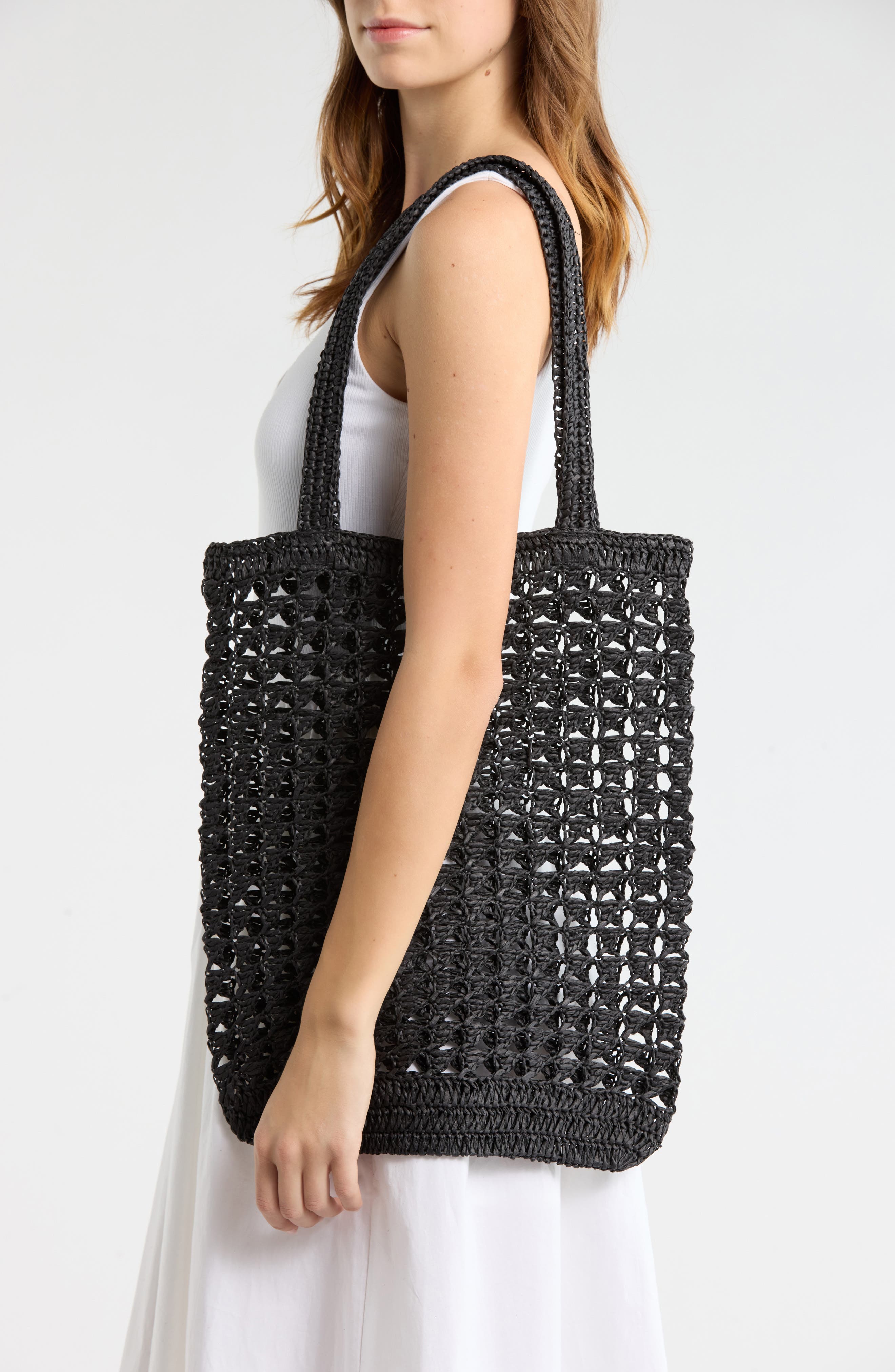 Collection XIIX Straw Tote Bag, Alternate, color, Black