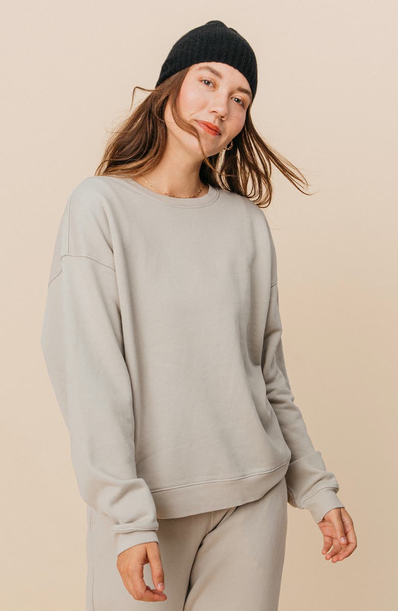 Ocio Women's Organic Cotton Teddy Oversized Crewneck, Main, color, Stone