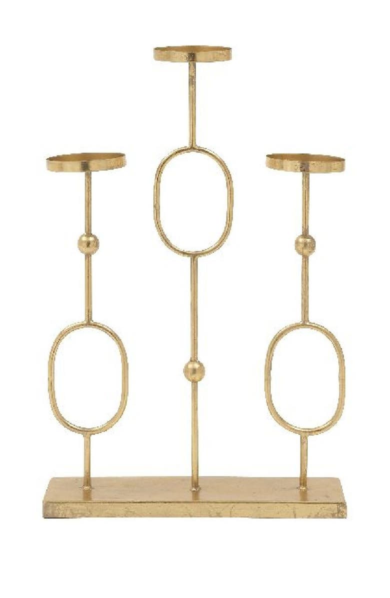 COSMO BY COSMOPOLITAN Contemporary Gold Iron Ovals & Beads Three-Light Candle Holder, Alternate, color, 