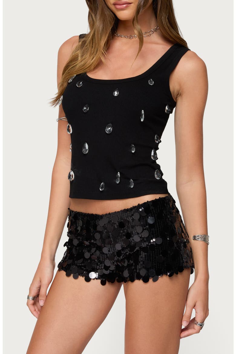 Zelena Crystal Embellished Rib Tank, Alternate, color, BLACK