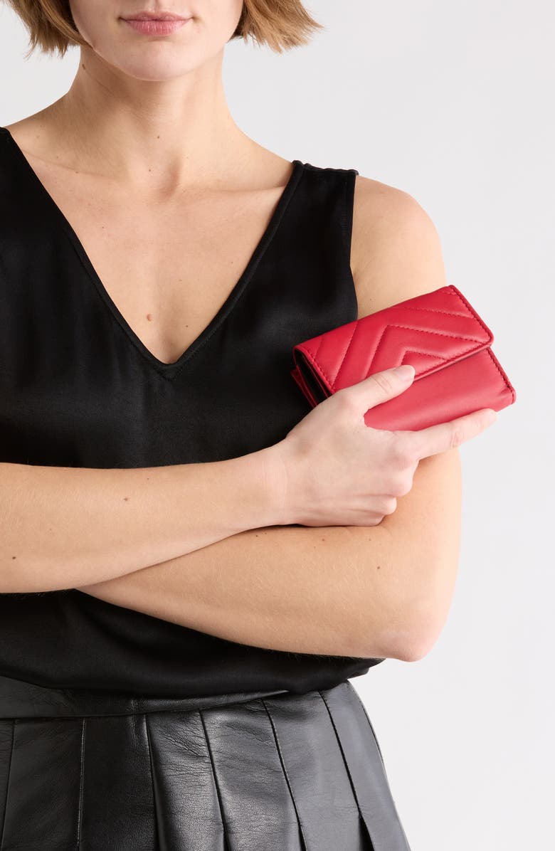 MUNDI SMALL LEATHER GOODS Quilted Trifold Leather Wallet, Alternate, color, Bright Red
