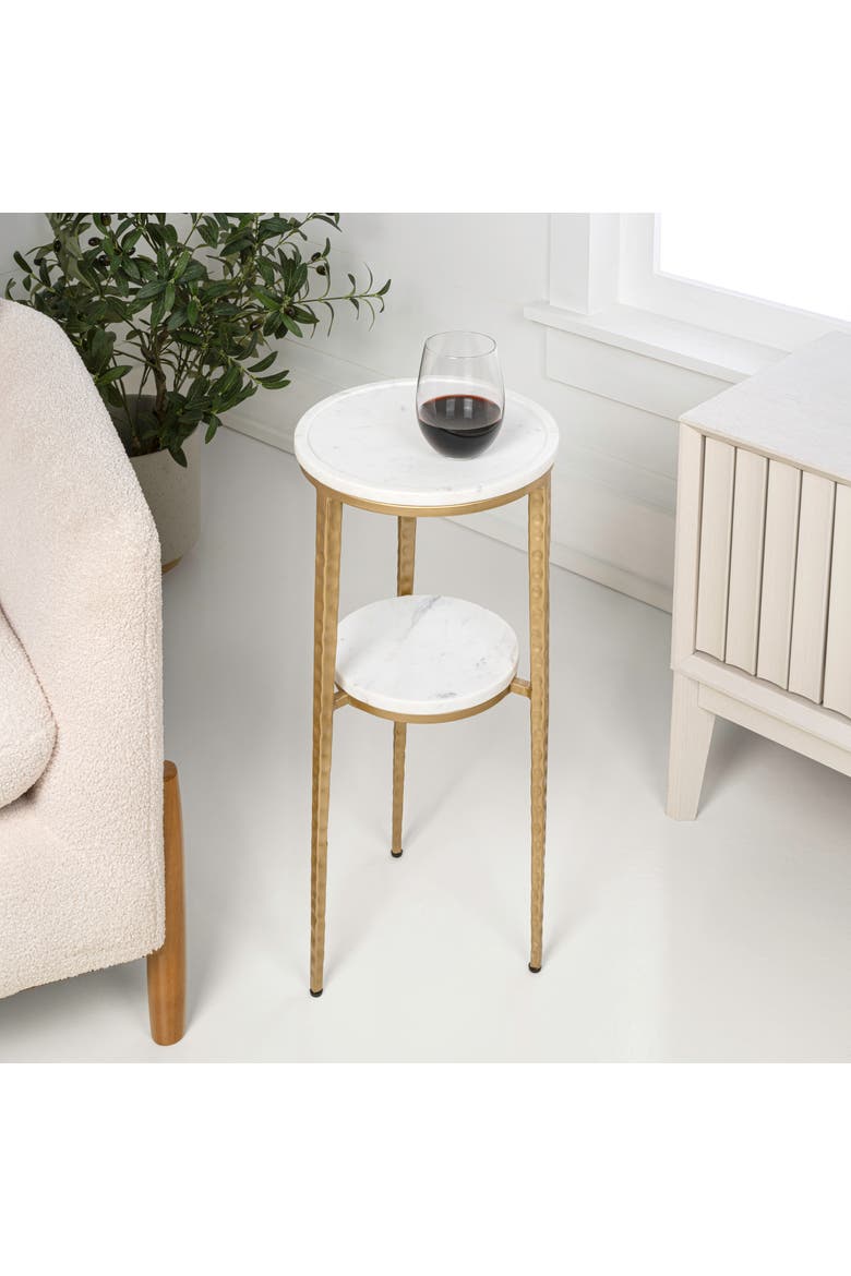 Seraphina Modern Round Marble 2-Tier Drink Table, Metal Small Accent Side End Table for Living Room Bedroom, Alternate, color, Gold/White