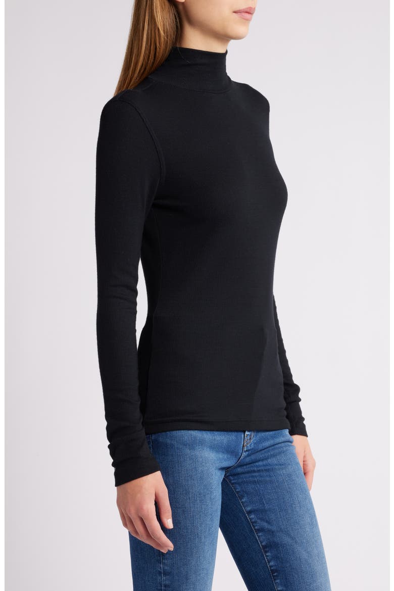 Rib Mock Neck Top, Alternate, color, BLACK