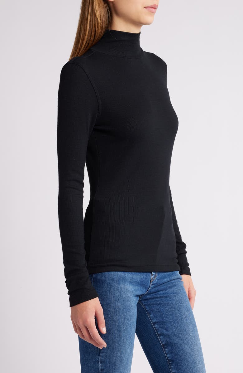 FRAME Rib Mock Neck Top, Alternate, color, Black