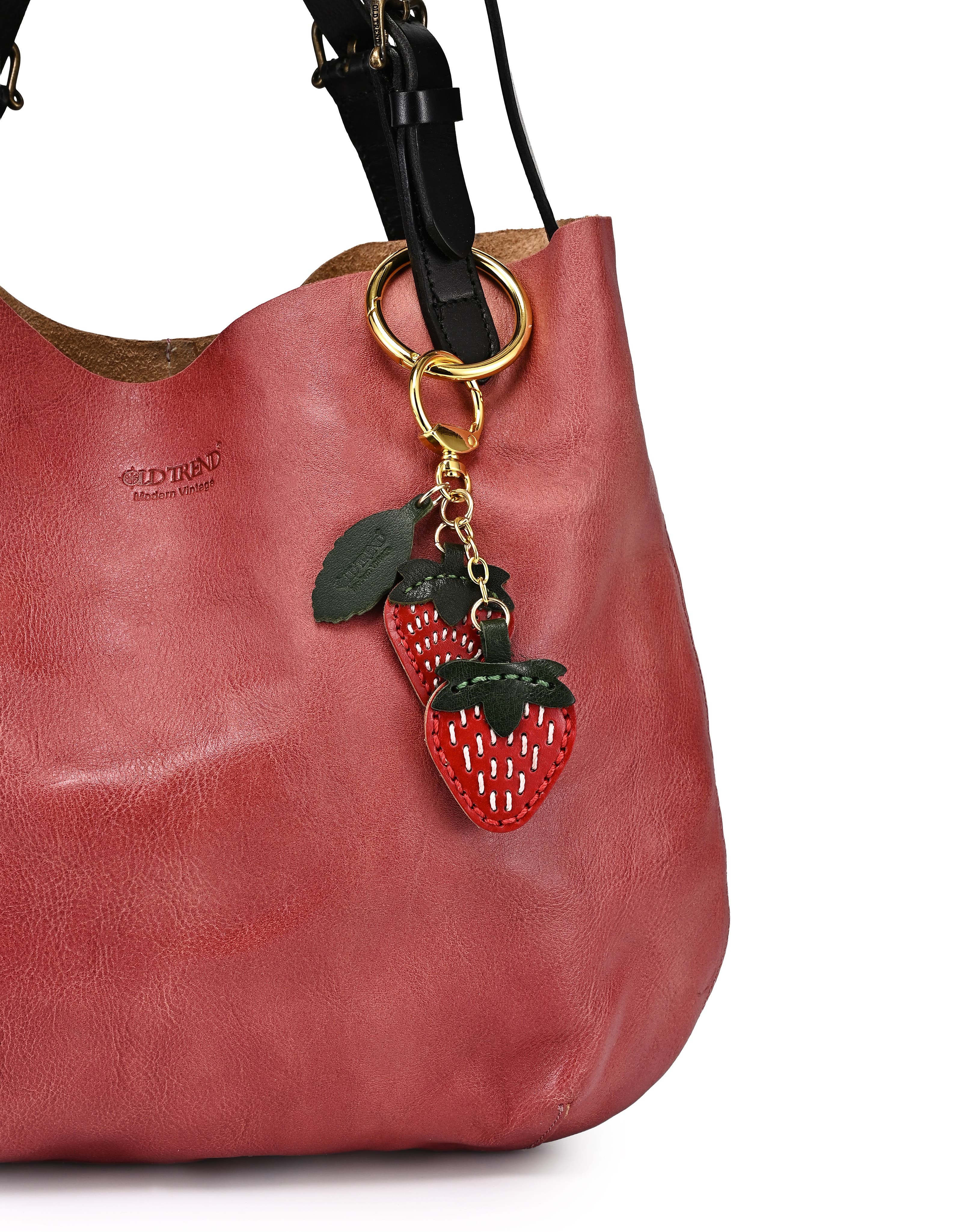 OLD TREND Strawberry Genuine Leather Keychain Charm, Alternate, color, Ruby