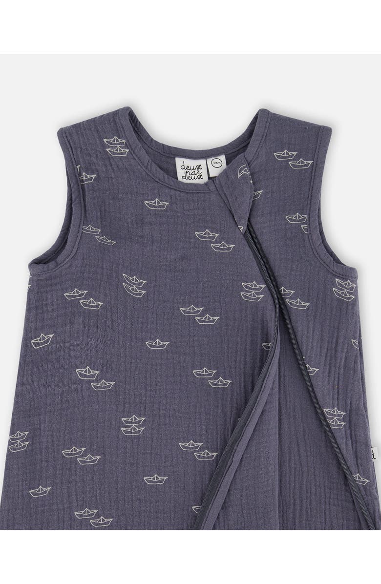 Deux par Deux Baby Boy's Printed Muslin Sleep Sack Navy Blue Paper Boats, Alternate, color,