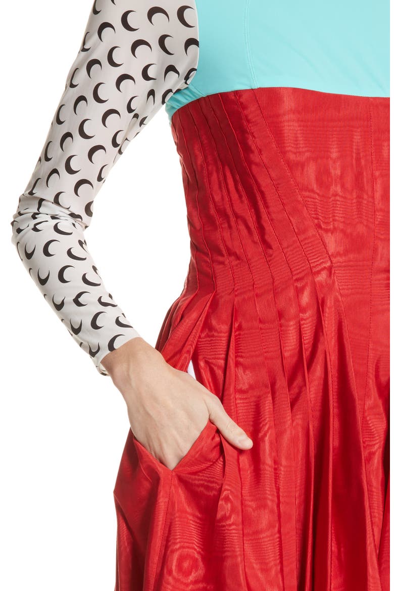Hybrid Moiré Dress, Alternate, color, TURQUOISE/ RED