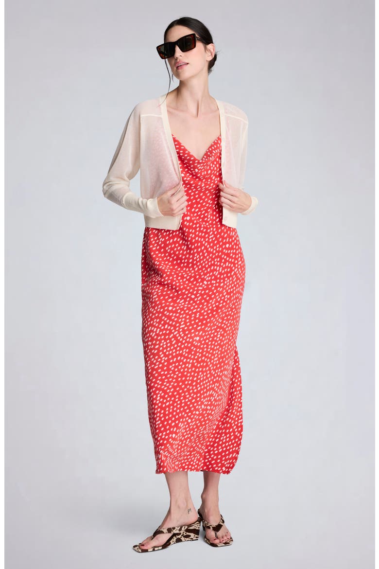Polka Dot Satin Cowl Neck Slip Dress, Alternate, color, LAVA RED/ OYSTER