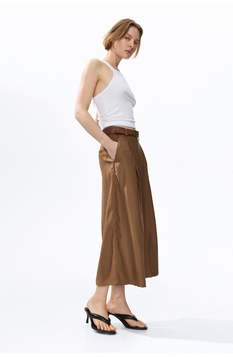 H&M Belted Twill Culottes, Alternate, color, Dark Beige